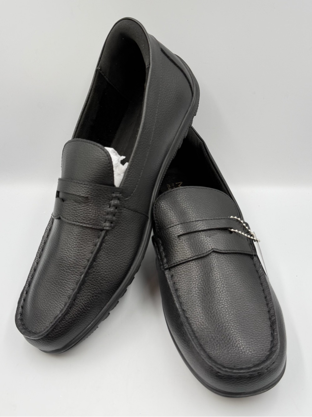 Marc Joseph New York John Street Mens Penny Loafer Sz 10W Black Grainy Slip On